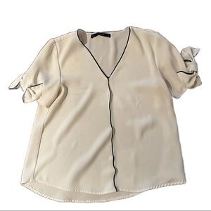 Zara white blouse with bows on the sleeves medium